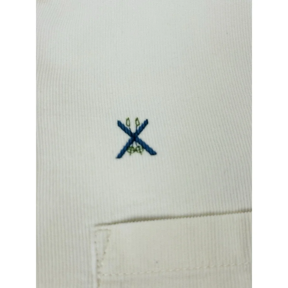 J. Crew Corduroy Shirt Mens Large Ivory Embroidered Ski Print Long Sleeve